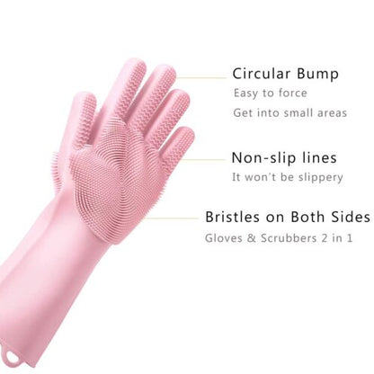 Original Magic Silicon Dish-washing Gloves with Brush Sponge Wash Scrubber